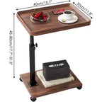 Table d'appoint en C, table à plateau pivotant à 360° avec roulettes, hauteur réglable pour salon, chambre, bureau et petits espaces