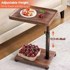 Table d'appoint en C, table à plateau pivotant à 360° avec roulettes, hauteur réglable pour salon, chambre, bureau et petits espaces