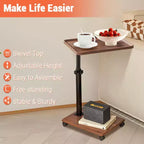 Table d'appoint en C, table à plateau pivotant à 360° avec roulettes, hauteur réglable pour salon, chambre, bureau et petits espaces