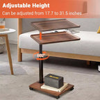 Table d'appoint en C, table à plateau pivotant à 360° avec roulettes, hauteur réglable pour salon, chambre, bureau et petits espaces