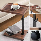 Table d'appoint en C, table à plateau pivotant à 360° avec roulettes, hauteur réglable pour salon, chambre, bureau et petits espaces