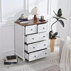 Meuble de Rangement Armoire Haute 5 Tiroirs pour Salon Couloir Blanc