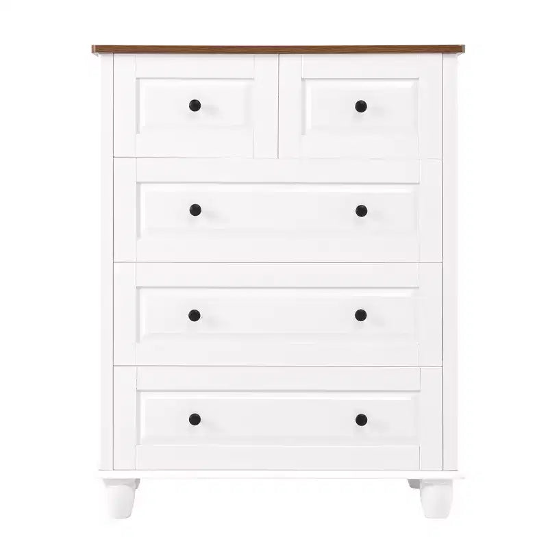 Meuble de Rangement Armoire Haute 5 Tiroirs pour Salon Couloir Blanc