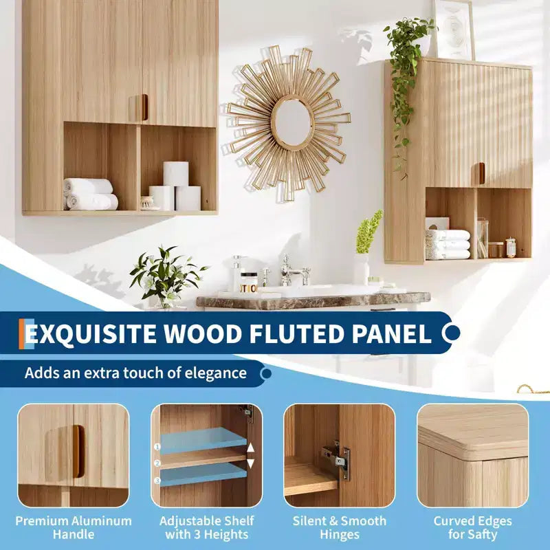 Meuble de Rangement Mural pour Salle de Bain, 58,4x73,7 cm, Armoire de Rangement Au-Dessus des Toilettes avec Étagère Réglable, Armoire à Pharmacie Moderne en Bois avec Charnières Amorties
