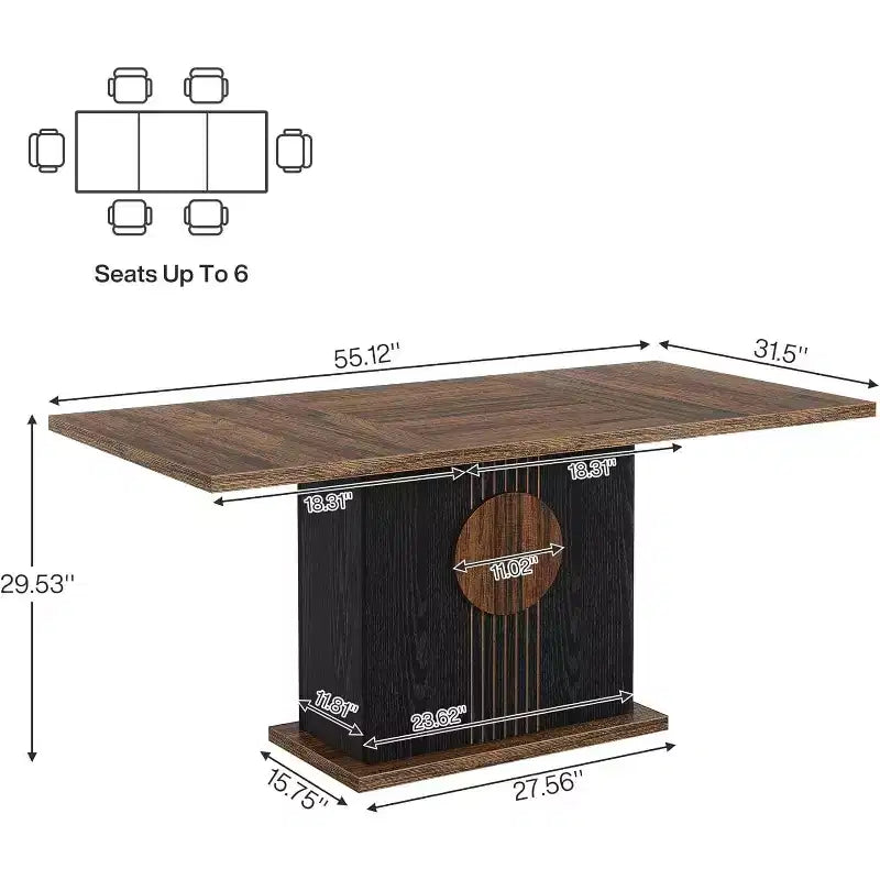 Table à manger de ferme de 55" pour 4 à 6 personnes, table à dîner rectangulaire en bois pour cuisine, salle à manger, salon