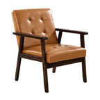 VEVOR Accent Chair, Mid Century Modern Armchair with Solid Wood Frame and Non-Slip Legs, Upholstered Leisure Chair with PU Leather, Brown