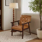 Fauteuil d'appoint, Fauteuil moderne du milieu du siècle avec cadre en bois massif et pieds antidérapants, Fauteuil de loisirs rembourré en cuir PU, Marron