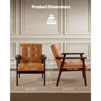 Fauteuil d'appoint, Fauteuil moderne du milieu du siècle avec cadre en bois massif et pieds antidérapants, Fauteuil de loisirs rembourré en cuir PU, Marron