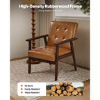 Fauteuil d'appoint, Fauteuil moderne du milieu du siècle avec cadre en bois massif et pieds antidérapants, Fauteuil de loisirs rembourré en cuir PU, Marron