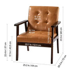 Fauteuil d'appoint, Fauteuil moderne du milieu du siècle avec cadre en bois massif et pieds antidérapants, Fauteuil de loisirs rembourré en cuir PU, Marron