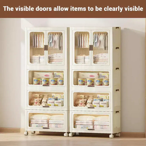 Armoire portable pour enfants à 4 niveaux avec tringle à vêtements et étagères - Organisateur de rangement pliable pour vêtements, jouets, livres (blanc)