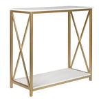 Table de console en bois et fer à 2 niveaux avec cadre en X, 78,2 x 35,1 x 76,2 cm, panneau blanc, cadre doré, pour entrée ou couloir