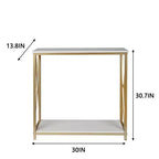 Table de console en bois et fer à 2 niveaux avec cadre en X, 78,2 x 35,1 x 76,2 cm, panneau blanc, cadre doré, pour entrée ou couloir