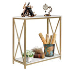 Table de console en bois et fer à 2 niveaux avec cadre en X, 78,2 x 35,1 x 76,2 cm, panneau blanc, cadre doré, pour entrée ou couloir