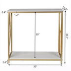 Table de console en bois et fer à 2 niveaux avec cadre en X, 78,2 x 35,1 x 76,2 cm, panneau blanc, cadre doré, pour entrée ou couloir