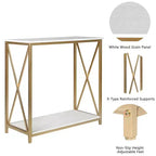 Table de console en bois et fer à 2 niveaux avec cadre en X, 78,2 x 35,1 x 76,2 cm, panneau blanc, cadre doré, pour entrée ou couloir