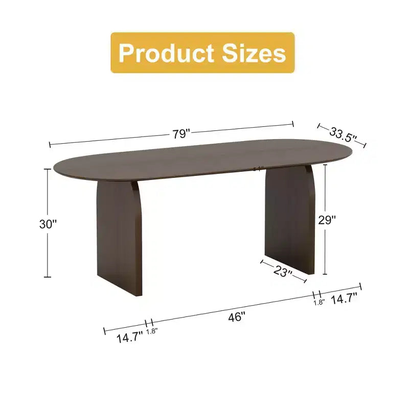 Table à manger en bois massif de style campagnard avec pieds arqués de 79 x 33,5 po, table de cuisine ovale en noyer pour salle à manger et cuisine