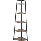 Étagère d'angle à 5 niveaux, rangement compact avec bords arrondis, structure métallique pour salon, chambre, cuisine, balcon, montage facile