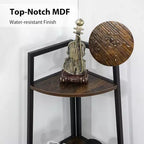Étagère d'angle à 5 niveaux, rangement compact avec bords arrondis, structure métallique pour salon, chambre, cuisine, balcon, montage facile