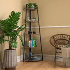 Étagère d'angle à 5 niveaux, rangement compact avec bords arrondis, structure métallique pour salon, chambre, cuisine, balcon, montage facile