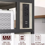 Grand support d'imprimante mobile avec prises de courant et ports USB, chariot roulant réglable à 3 niveaux avec roulettes pour bureau à domicile, noir rustique