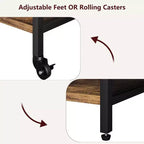 Grand support d'imprimante mobile avec prises de courant et ports USB, chariot roulant réglable à 3 niveaux avec roulettes pour bureau à domicile, noir rustique