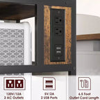 Grand support d'imprimante mobile avec prises de courant et ports USB, chariot roulant réglable à 3 niveaux avec roulettes pour bureau à domicile, noir rustique