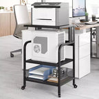 Grand support d'imprimante mobile avec prises de courant et ports USB, chariot roulant réglable à 3 niveaux avec roulettes pour bureau à domicile, noir rustique
