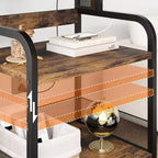 Grand support d'imprimante mobile avec prises de courant et ports USB, chariot roulant réglable à 3 niveaux avec roulettes pour bureau à domicile, noir rustique