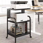 Grand support d'imprimante mobile avec prises de courant et ports USB, chariot roulant réglable à 3 niveaux avec roulettes pour bureau à domicile, noir rustique