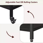 Grand support d'imprimante mobile avec prises de courant et ports USB, chariot roulant réglable à 3 niveaux avec roulettes pour bureau à domicile, noir rustique