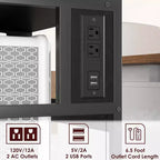 Grand support d'imprimante mobile avec prises de courant et ports USB, chariot roulant réglable à 3 niveaux avec roulettes pour bureau à domicile, noir rustique