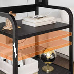 Grand support d'imprimante mobile avec prises de courant et ports USB, chariot roulant réglable à 3 niveaux avec roulettes pour bureau à domicile, noir rustique