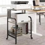 Grand support d'imprimante mobile avec prises de courant et ports USB, chariot roulant réglable à 3 niveaux avec roulettes pour bureau à domicile, noir rustique