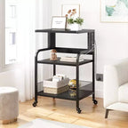 Acekool Large Mobile Printer Stand with Power Outlets and USB Ports, Adjustable 3-Tier Rolling Cart with Wheels for Home Office, Rustic Black