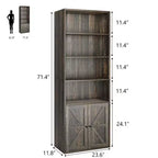 Étagère de ferme de 181,4 cm de haut avec portes, étagères de rangement de 30 cm de profondeur, bibliothèque industrielle en bois à 6 étagères pour salon