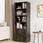 Étagère de ferme de 181,4 cm de haut avec portes, étagères de rangement de 30 cm de profondeur, bibliothèque industrielle en bois à 6 étagères pour salon