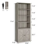 Étagère de ferme de 181,4 cm de haut avec portes, étagères de rangement de 30 cm de profondeur, bibliothèque industrielle en bois à 6 étagères pour salon