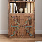 Étagère de ferme de 181,4 cm de haut avec portes, étagères de rangement de 30 cm de profondeur, bibliothèque industrielle en bois à 6 étagères pour salon
