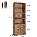 Étagère de ferme de 181,4 cm de haut avec portes, étagères de rangement de 30 cm de profondeur, bibliothèque industrielle en bois à 6 étagères pour salon