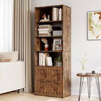Étagère de ferme de 181,4 cm de haut avec portes, étagères de rangement de 30 cm de profondeur, bibliothèque industrielle en bois à 6 étagères pour salon