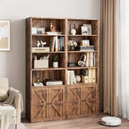 Étagère de ferme de 181,4 cm de haut avec portes, étagères de rangement de 30 cm de profondeur, bibliothèque industrielle en bois à 6 étagères pour salon