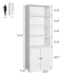 Étagère de ferme de 181,4 cm de haut avec portes, étagères de rangement de 30 cm de profondeur, bibliothèque industrielle en bois à 6 étagères pour salon