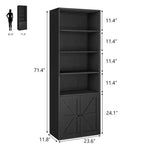 Étagère de ferme de 181,4 cm de haut avec portes, étagères de rangement de 30 cm de profondeur, bibliothèque industrielle en bois à 6 étagères pour salon