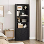 Étagère de ferme de 181,4 cm de haut avec portes, étagères de rangement de 30 cm de profondeur, bibliothèque industrielle en bois à 6 étagères pour salon