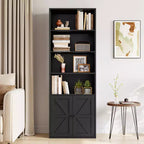 71.4in Tall Farmhouse Bookcase with Doors 11.8in Depth Display Storage Shelves Industrial Bookshelf Wooden 6 Shelf Bookshelves for Living Room