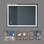 Miroir de courtoisie de salle de bain de 32x24 pouces avec écran tactile à 3 couleurs à intensité variable, anti-buée, contrôle par interrupteur mural, miroir mural rectangulaire étanche