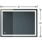 Miroir de courtoisie de salle de bain de 32x24 pouces avec écran tactile à 3 couleurs à intensité variable, anti-buée, contrôle par interrupteur mural, miroir mural rectangulaire étanche