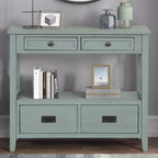 Console rustique de 36 pouces avec 4 tiroirs, buffet vert avec étagère de rangement, table de canapé pour entrée, couloir, design rustique