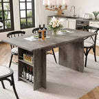 TROPOW 63 Inch Dining Table with 4 Storage Shelves, Seats 4-6, Wooden Kitchen Table with Large Tabletop for Living Room, Easy Assembly